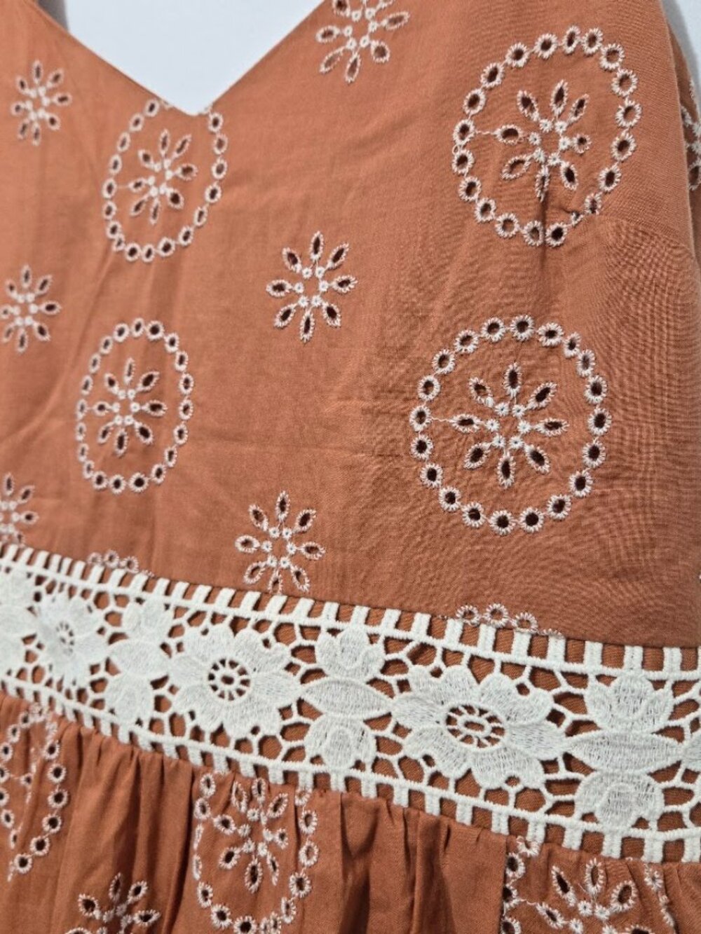 NWT Lauren Conrad Crochet Cottagecore Midi Dress Sz M Sundress Boho Smocked Tier - Picture 2 of 10